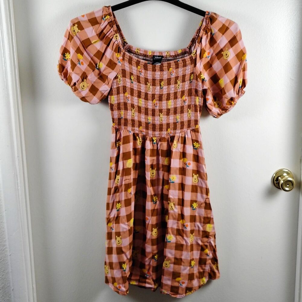 Disney Winnie the Pooh gingham allover print smock dress size small